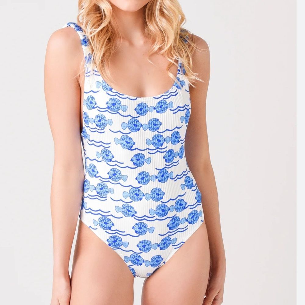 FISCH Swim Fish Print One Piece Swimsuit Sz S Luxury | Coastal Resort Chic